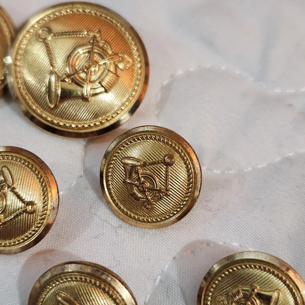 Set of 14 Waterbury Gold FOX HUNTING BLAZER BUTTONS French Horn Shank Equestrian